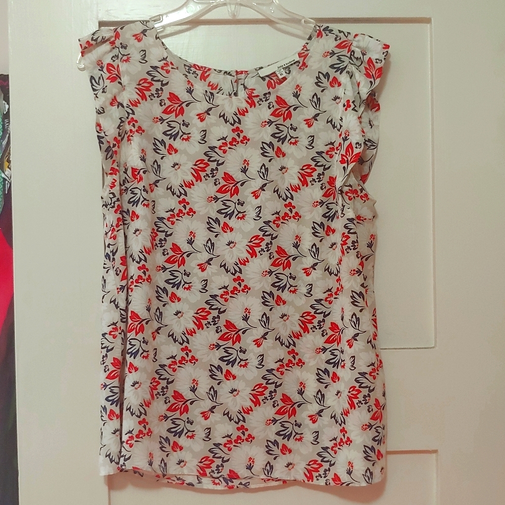 Red, white and blue floral blouse
